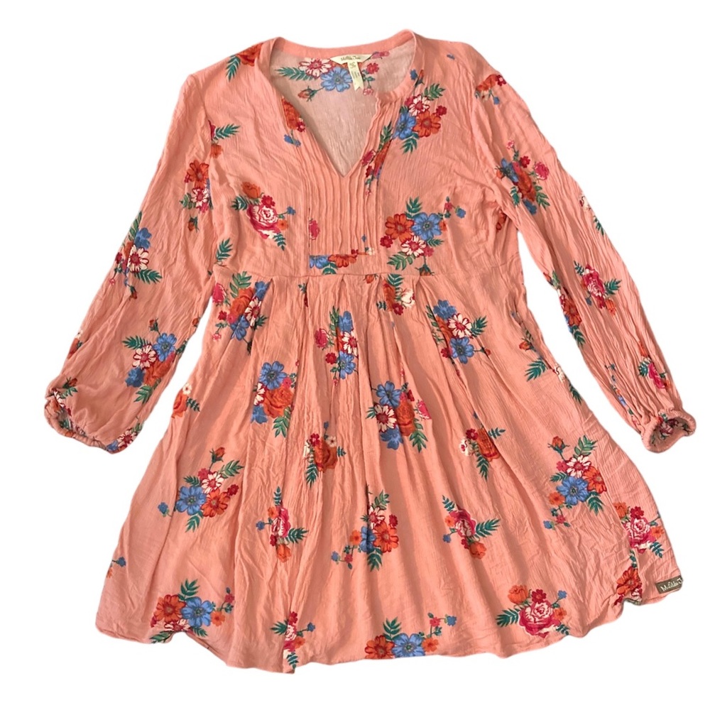 Matilda Jane Pink Floral Sz M Let's Go Out Empire Waist Puff Sleeve Dress Tunic